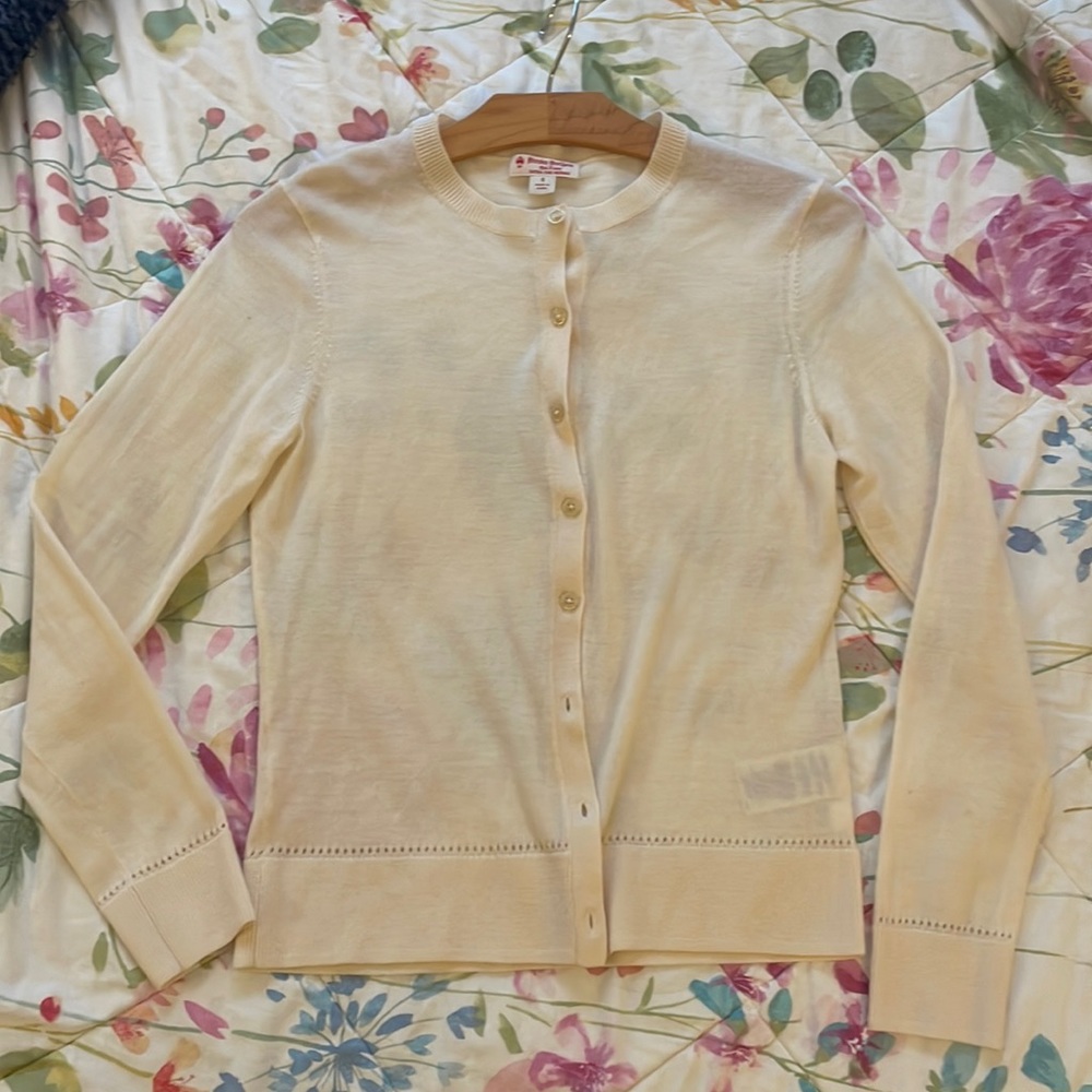 Brooks Brothers Extra Fine Merino Cream Cardigan